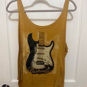 Mustard Tank Top with Guitar Graphic